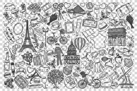 France doodle set Illustrazione stock