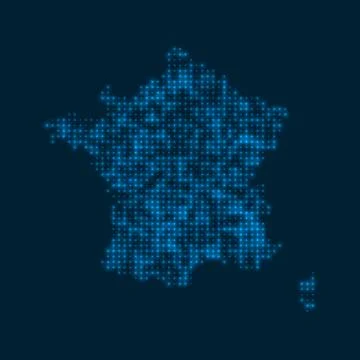 France dotted glowing map. Shape of the country with blue bright bulbs. Vec.. Stock Illustration