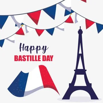 France eiffel tower and flag of happy bastille day vector design Stock Illustration