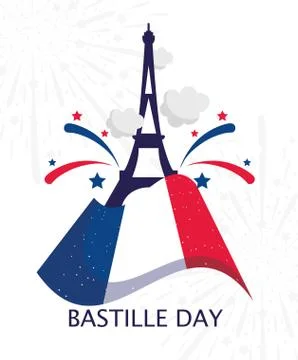 France eiffel tower and flag of happy bastille day vector design Stock Illustration