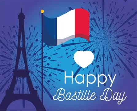 France eiffel tower and flag of happy bastille day vector design Stock Illustration