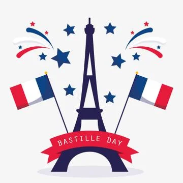 France eiffel tower and flags of happy bastille day vector design Stock Illustration
