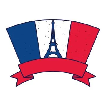 France eiffel tower flag and ribbon vector design イラスト素材