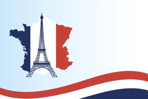 France eiffel tower with flag map of happy bastille day vector design Illustrazione stock