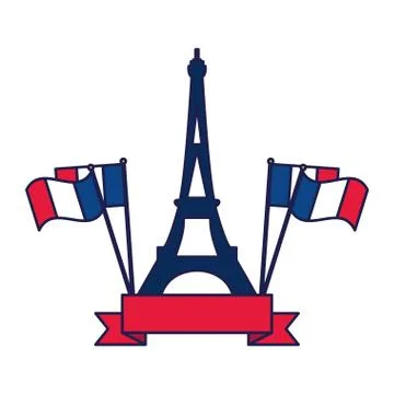 France eiffel tower with flags and ribbon vector design 库存插图