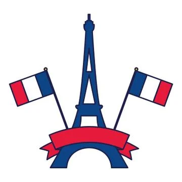 France eiffel tower with flags and ribbon vector design Stock Illustration