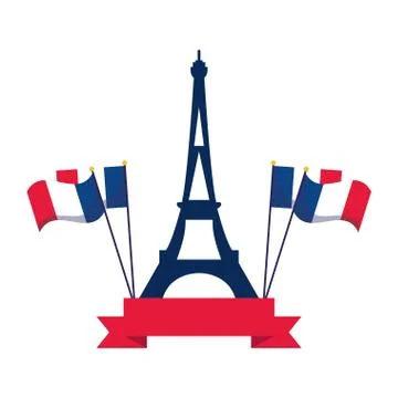 France eiffel tower with flags and ribbon vector design 库存插图