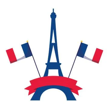 France eiffel tower with flags and ribbon vector design Stock Illustration