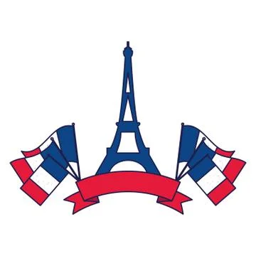 France eiffel tower with flags and ribbon vector design Stock Illustration