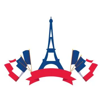 France eiffel tower with flags and ribbon vector design Stock Illustration