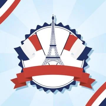 France eiffel tower flags and ribbon vector design Ilustração Stock