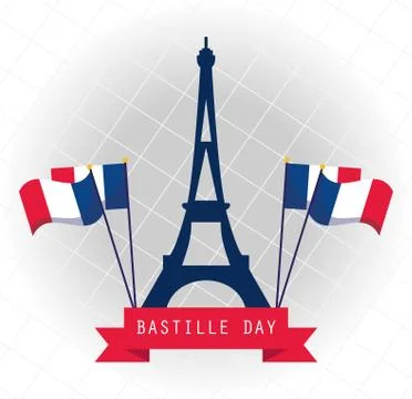 France eiffel tower with flags of happy bastille day vector design Stock Illustration