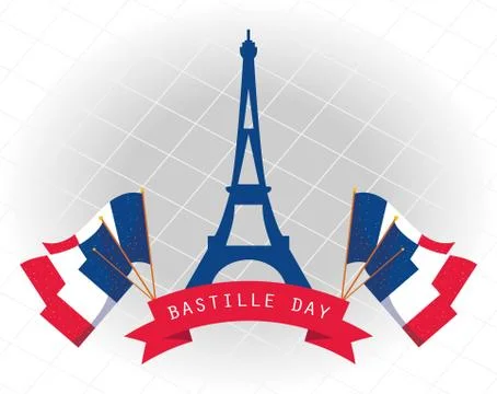 France eiffel tower with flags of happy bastille day vector design Ilustración de archivo