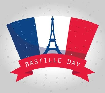 France eiffel tower inside flag with ribbon of happy bastille day vector design Stock Illustration