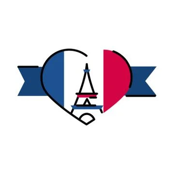 France eiffel tower inside heart line and fill style icon vector design Stock Illustration