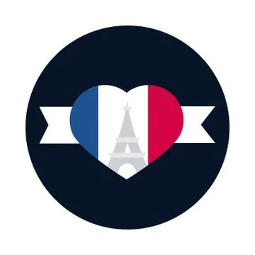 France eiffel tower inside heart block and flat style icon vector design Stock Illustration