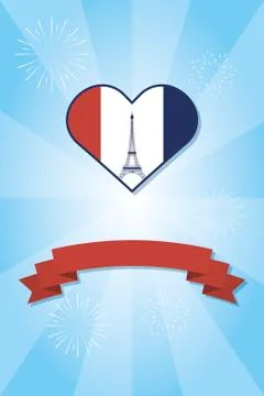 France eiffel tower inside heart of happy bastille day vector design Stock Illustration