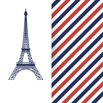 France eiffel tower with red and blue lines of happy bastille day vector design Stock Illustration