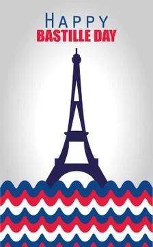 France eiffel tower with zig zag lines of happy bastille day vector design 库存插图