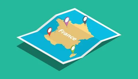 France explore maps with isometric style and pin location tag on top Stock-Illustration