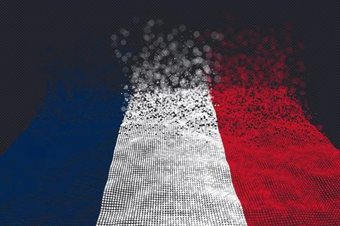 France flag, 3D particles in a dynamic waving effect, on a transparent back.. Stock Illustration