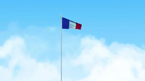 France Flag 3D Render Animation Waving on Pole with Blue Sky Video stock 332963140