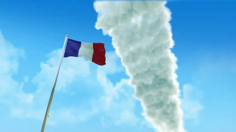 France Flag 3D Render Animation on Pole with Fighter Jets Smoke Trails in Bl Stock Footage 333242358