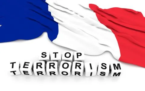 France flag and write stop terrorism. 3D rendering. Ilustración de archivo