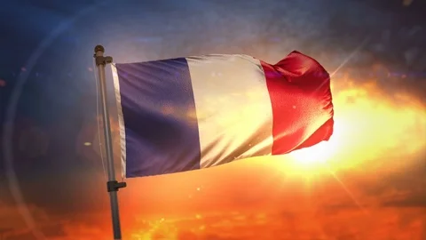 France Flag Backlit At Beautiful Sunrise Loop Slow Motion 4K Stock Footage