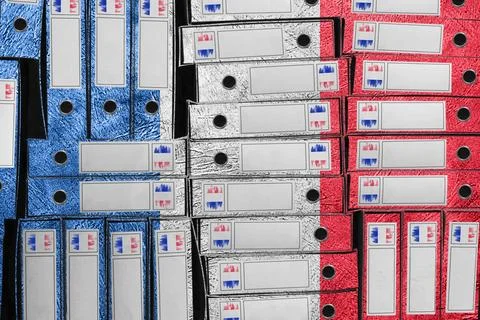 France Flag Colors Folder Stack, Bureaucracy and Government Administration Stock Photos