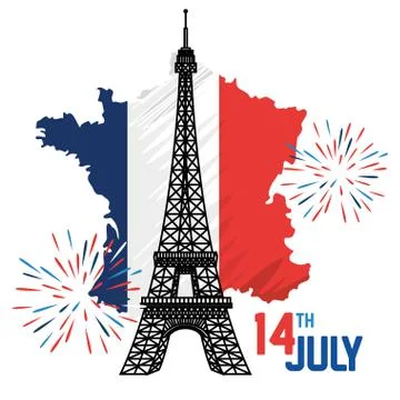 France flag with eiffel tower and fireworks Stock Illustration
