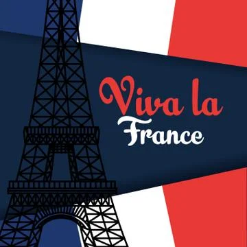 France flag with eiffel tower to happy bastille Stock Illustration