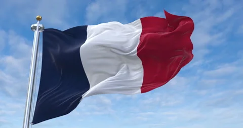 France flag with flagpole waving in rolling clouds looping, 4K (Perfect Loop) Stock Footage 277330940