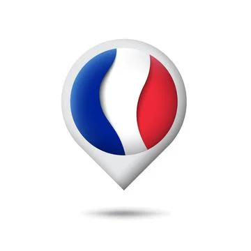 France flag icon in shape of pointer, map marker. Vector symbol, icon, button Stock Illustration