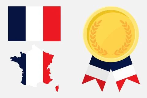 France flag with map and gold medal in set for web and banners or app and gam Stock Illustration