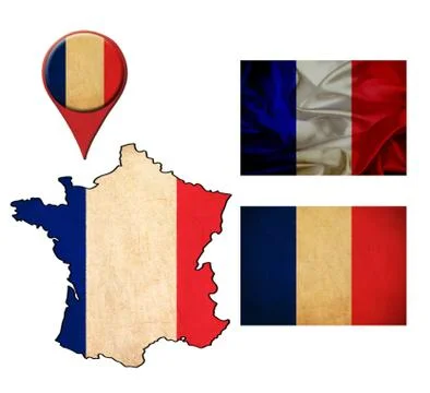 France flag, map and map pointers Stock Illustration