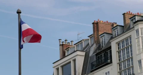 France flag Paris Eiffel Tower wrought iron lattice tower on the Champ de Mars Stock Footage 87947933