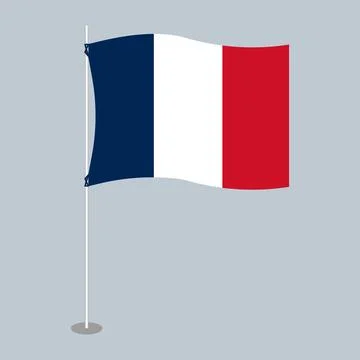 France Flag on Pole Standing Light Background Stock Illustration