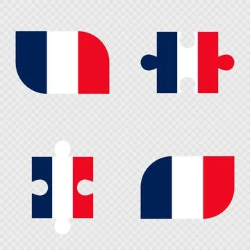France Flag Rounded Shapes and Puzzle Set. Stock Illustration