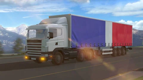 France flag shown on the side of a large truck Stock Footage 122099447