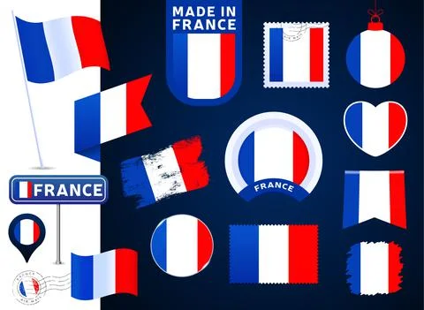 France flag vector collection. big set of national flag design elements in di Stock Illustration
