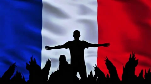 France Flag Waving With Cheering Crowd Silhouette 库存影片 338064944