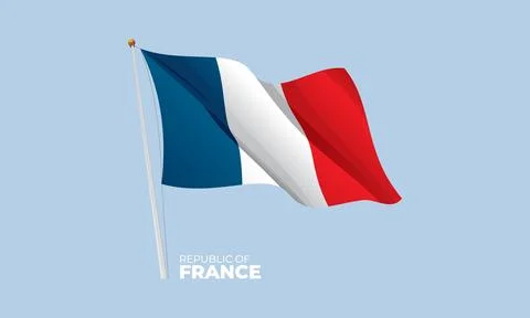 France flag waving at the flagpole. Vector 3D Stock Illustration