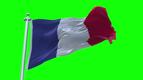 France Flag Waving in Loopable and Textured green screen background Stock Footage 296876663