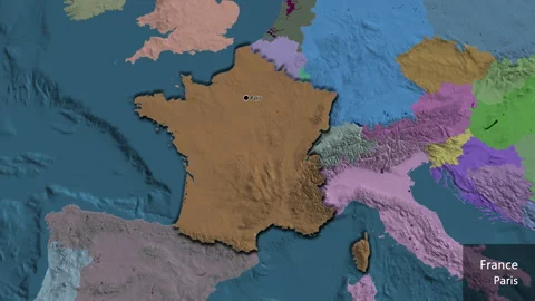 France on the globe. Bevel. Administrative. Labels Stock Footage 308836612