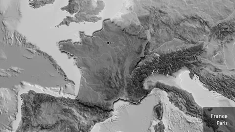 France on the globe. Bevel. Grayscale. Labels Stock Footage 308839052