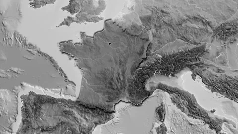 France on the globe. Bevel. Grayscale. No labels Stock Footage 321786887