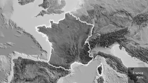 France on the globe. Glow. Grayscale. Labels Stock Footage 146307136
