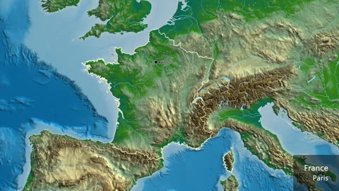 France on the globe. Outline. Physical. Labels Stock Footage 321786916