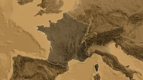 France on the globe. Outline. Sepia elevation. No labels Stock Footage 321787005